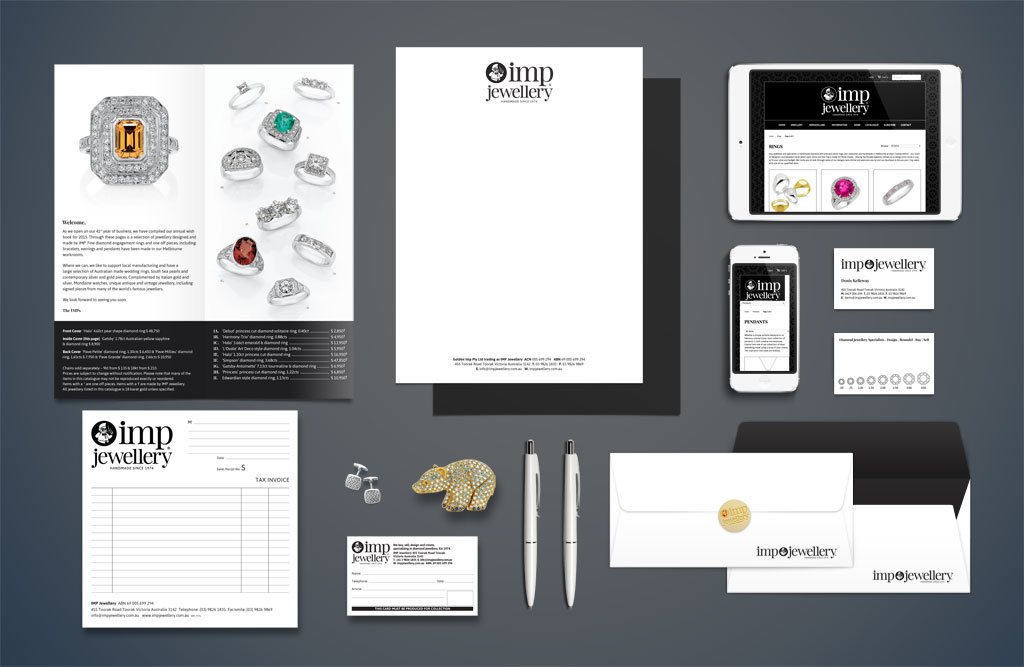 IMP Jewellery stationary and website design