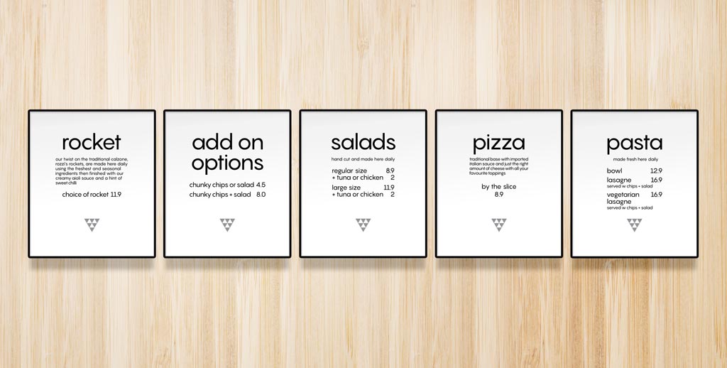 Rozzi’s fresh kitchen menu board display